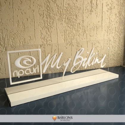 Display Sinalizador de Vitrine em Acrílico Branco e Cristal